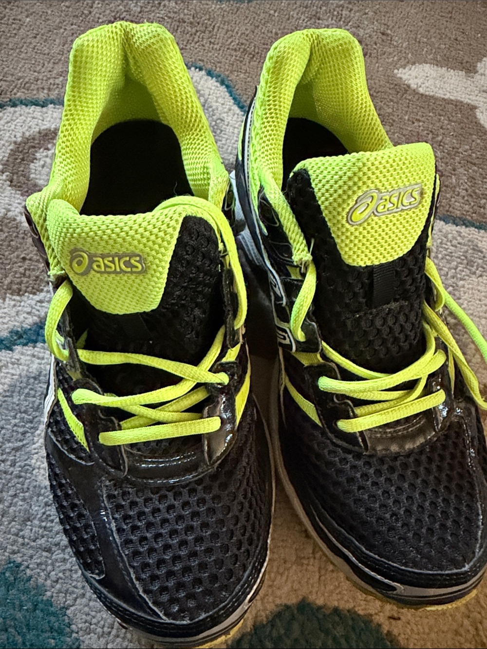 Asics youth/mens Black and Neon Yellow Athletic Sneakers. Best offers accepted
